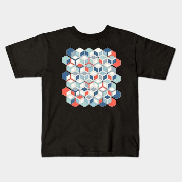 Soft Red, White & Blue Hexagon Pattern Play Kids T-Shirt by micklyn